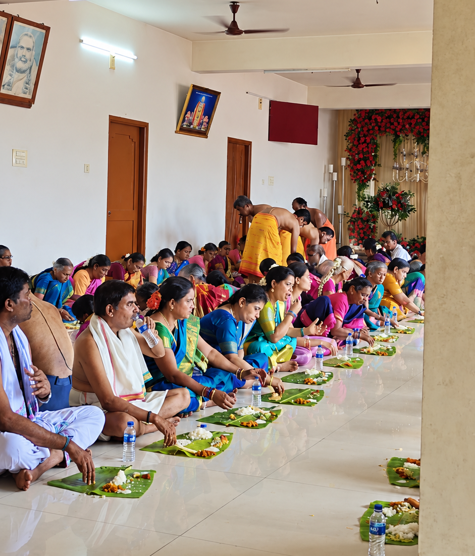 Families and guests relishing authentic traditional festive feast